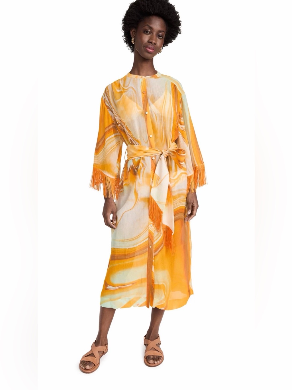Jonathan Simkhai Women Odelia Marble Printed Cover Ups Flowy Sl Zinnia Marble, M